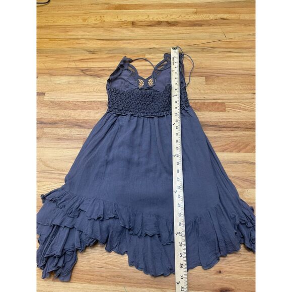 Free People FP One Adella Women's Dress Mini Lace Detail Boho Tiered Hem S Brown - Picture 6 of 6